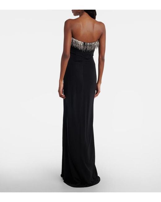 Christopher Esber Black Arced Palm Beaded Jersey Maxi Dress