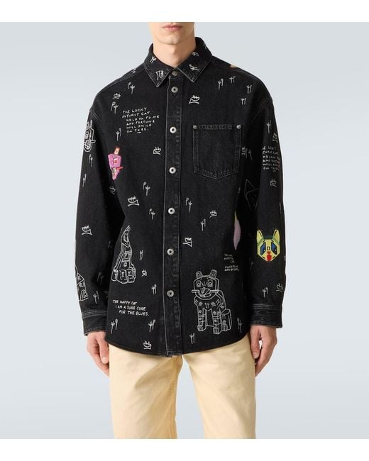 Loewe X Louis Wain Bestickte Hemdjacke Aus Denim in Black für Herren