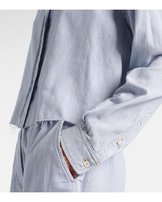 Camisa De Algodon A Rayas Con Logo Miu Miu de color Blue