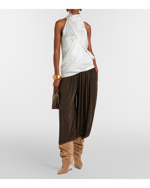 Balmain White Draped Halterneck Silk Top