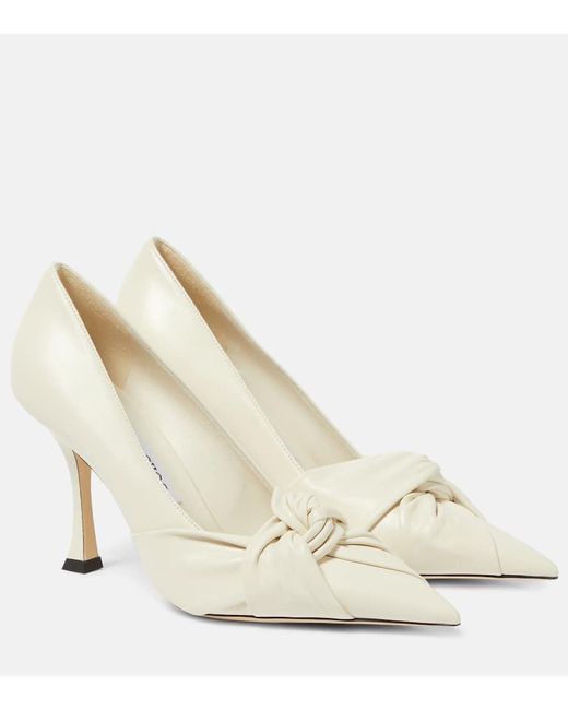 Jimmy Choo White Hedera 90 Leather Pumps