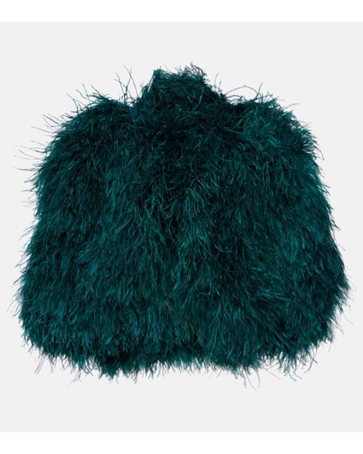 Dolce & Gabbana Green Feather-trimmed Cape