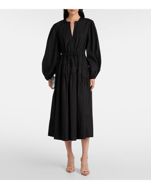 Ulla Johnson Black Aurelie Pleated Cotton Midi Dress