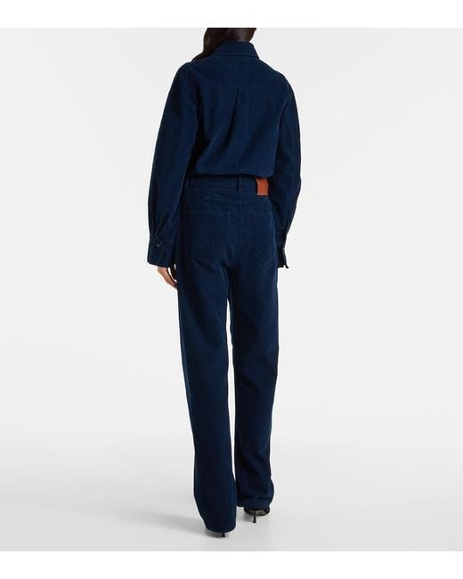 Victoria Beckham Blue High-Rise Cotton Corduroy Straight Pants