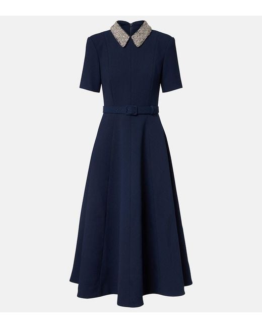 Rebecca Vallance Blue Xena Embellished Crepe Midi Dress