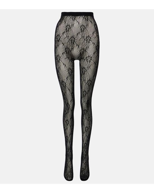 Saint Laurent Black Floral Lace Tights