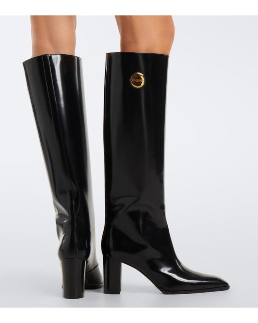 Saint Laurent Black Louis Leather Knee-High Boots