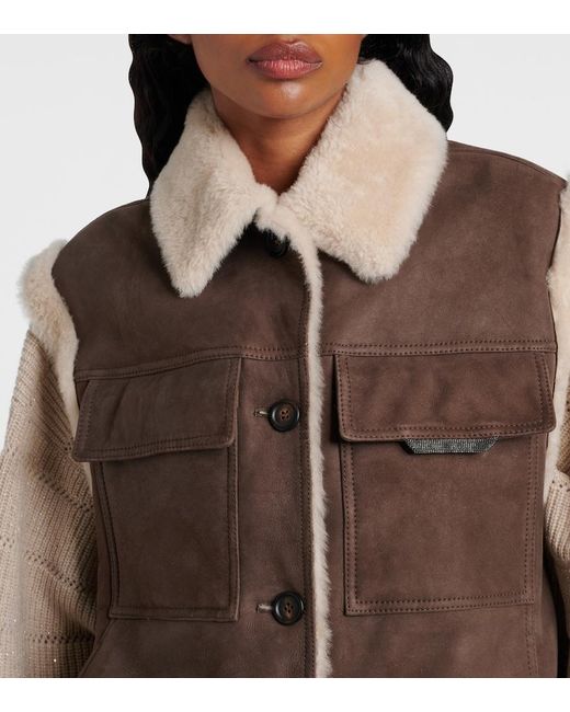 Brunello Cucinelli Brown Shearling-Lined Suede Vest