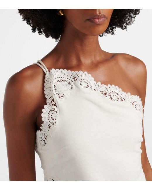Posse White Darya Embroidered Linen And Cotton Top