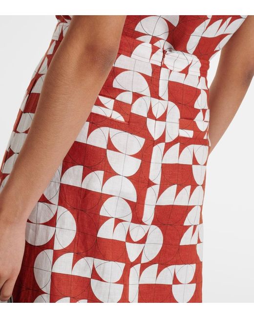 Max Mara Red Edile Printed Linen Midi Skirt