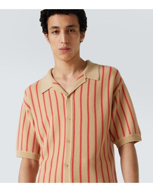 King & Tuckfield Pink Striped Knitted Wool Bowling Shirt for men