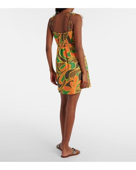 Faithfull The Brand Green Ysla Printed Linen Minidress