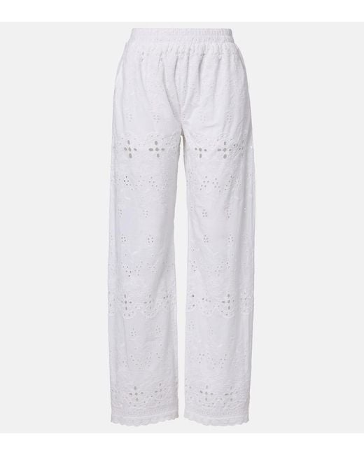 Melissa Odabash White Lula Embroidered Cotton Wide-Leg Pants