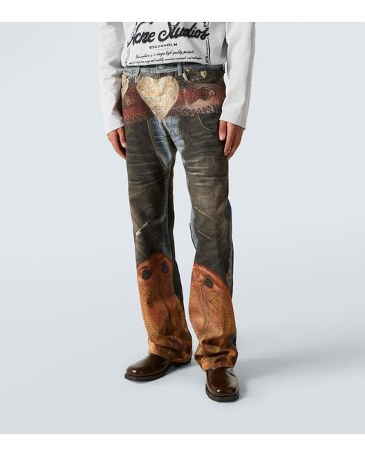 Acne Gray Trompe L'Oil Low-Rise Straight Jeans for men