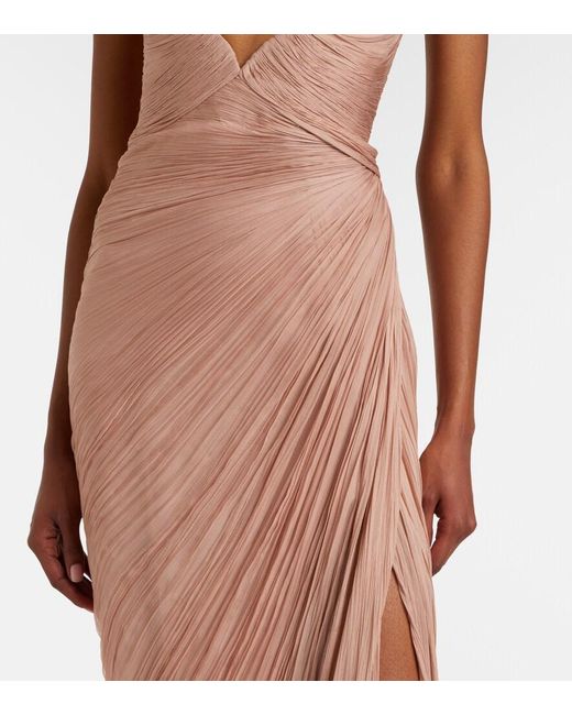 Maria Lucia Hohan Pink Ananda Pleated Silk Muslin Bustier Gown