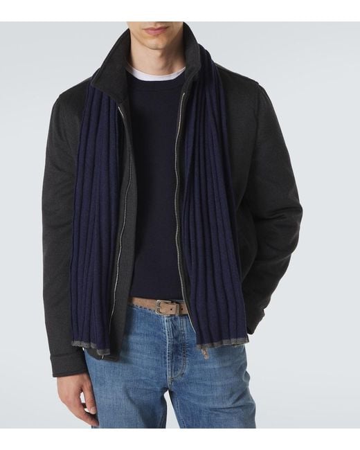Brunello Cucinelli Blue Cashmere Scarf for men
