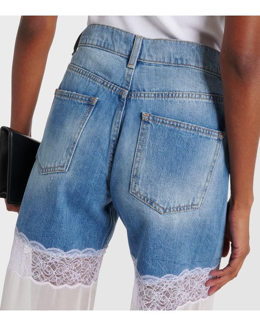 Nensi Dojaka Blue High-Rise Wide-Leg Jeans Mit Tuell