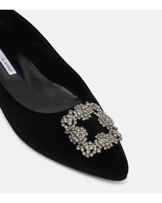 Manolo Blahnik Black Hangisi Embellished Velvet Ballet Flats