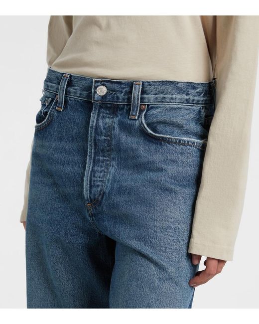 Agolde Blue Low Slung Baggy Mid-Rise Wide-Leg Jeans