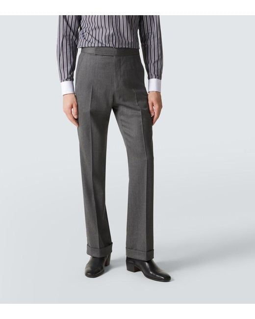 Tom Ford Gray Mouline Wool Twill Straight Pants for men