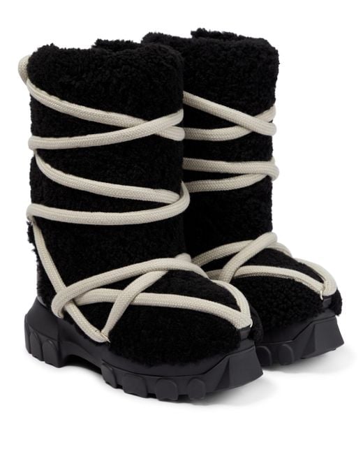 Rick Owens Black Drkshdw Lace-up Shearling Boots