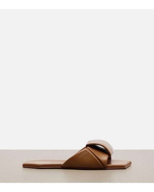 Loewe Brown Origami Leather Slides