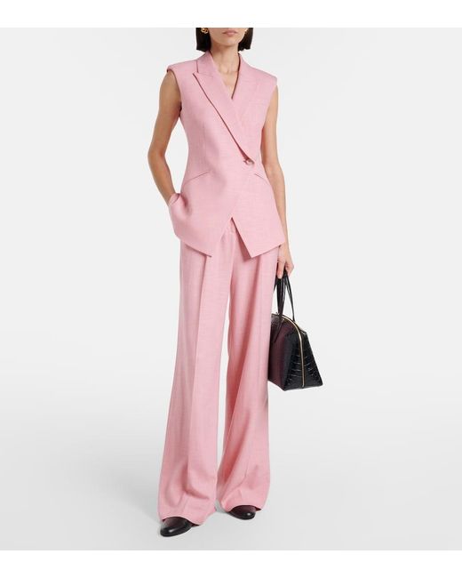 Veronica Beard Pink Marbeau Wide-Leg Pants
