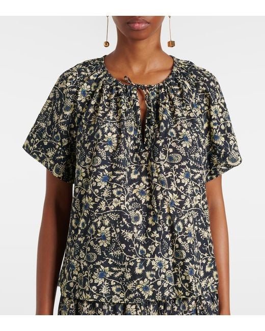 Ulla Johnson Gray Sena Printed Cotton-Blend Top
