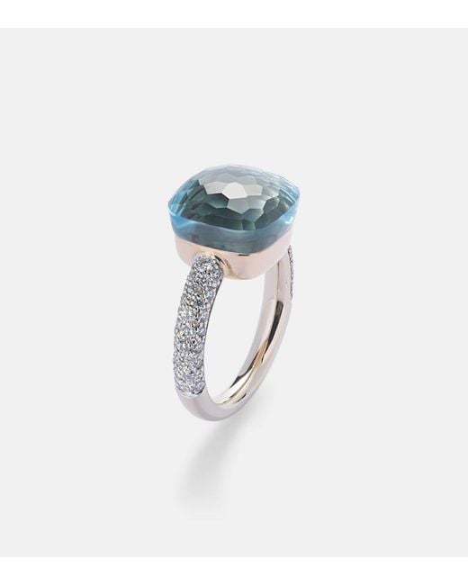 Pomellato Blue Nudo 18Kt And Rose Ring With Topaz And Diamonds
