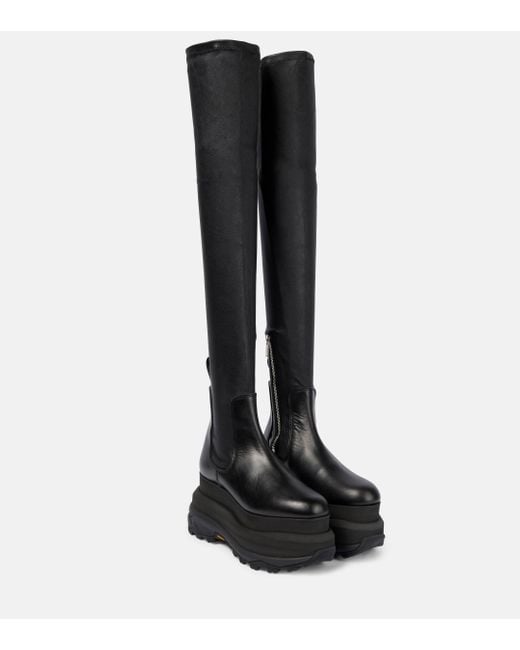 Sacai Black Stretch Leather Over-the-knee Boots