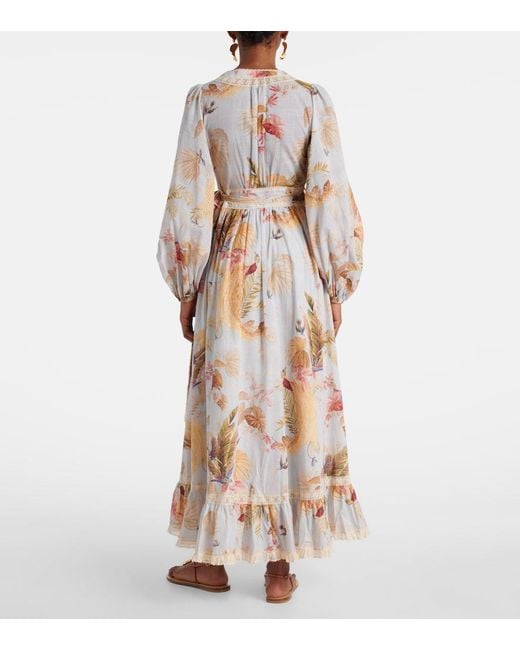 Zimmermann White Floral-Print Maxi Dress With Lace Trim And Self-Tie Fastening
