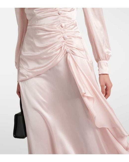 Vestido largo de saten de seda fruncido Alessandra Rich de color Pink
