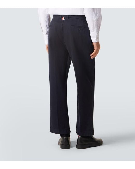 Thom Browne Blue Cotton Twill Straight Pants for men