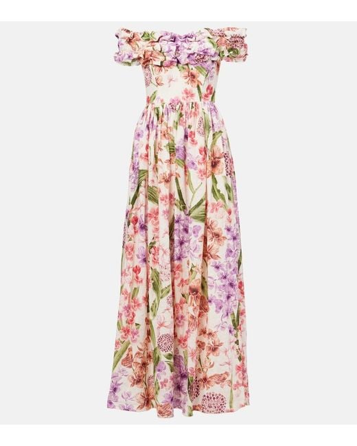 Agua Bendita Red Espliego Floral Linen Maxi Dress