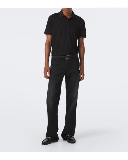 Gucci Black Web Stripe Silk Jersey Polo Shirt for men