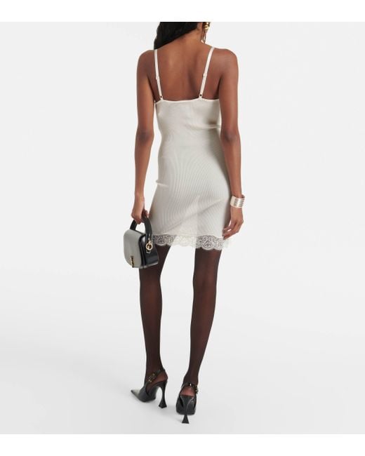 Saint Laurent White Lace-Trimmed Silk Minidress