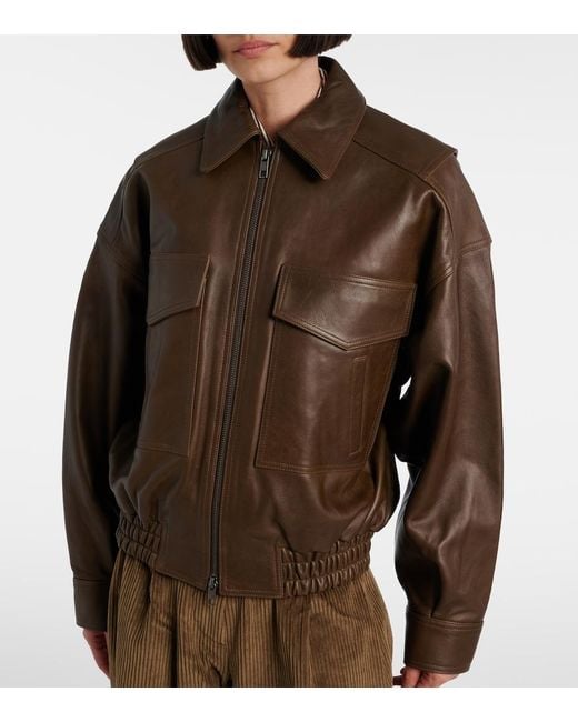 Staud Brown Eugene Leather Bomber Jacket