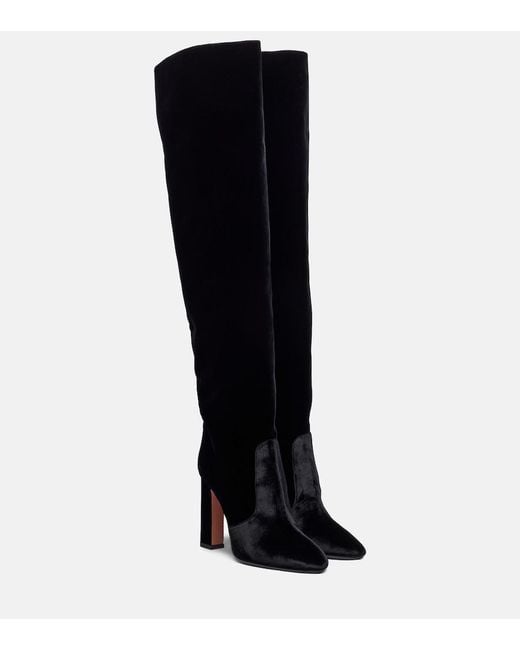 Aquazzura Black Joplin 105 Velvet Over-The-Knee Boots