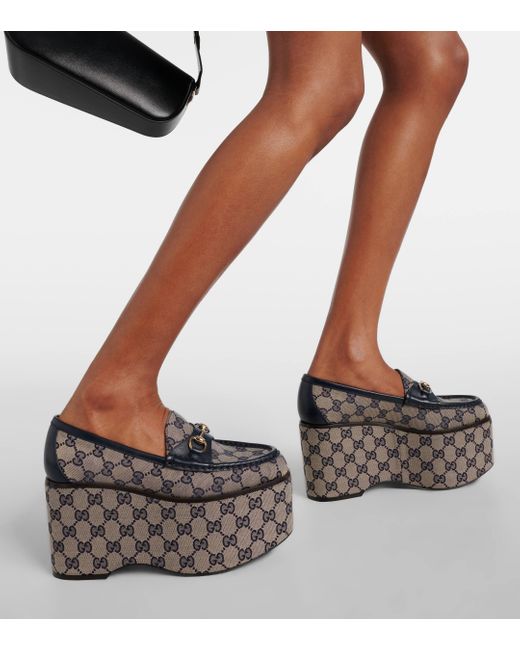 Gucci Gray Horsebit GG Canvas Platform Loafers