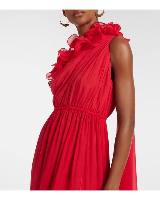 Vestido De Fiesta Jenni De Seda Con Aplique Floral LEO LIN de color Red