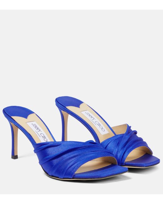 Jimmy Choo Blue Basil 75 Jersey And Leather Mules