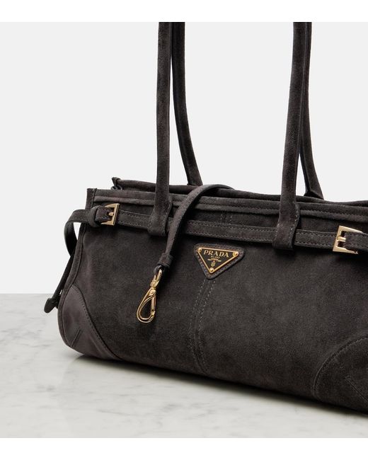 Prada Black Bonnie Medium Suede Shoulder Bag