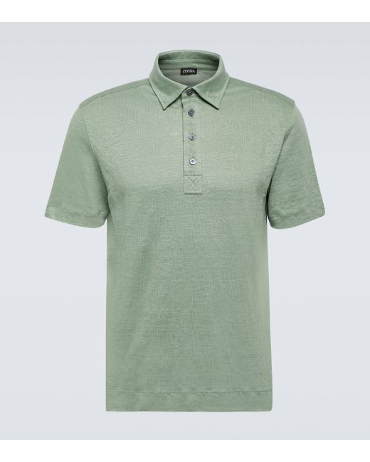 Zegna Green Linen Polo Shirt for men