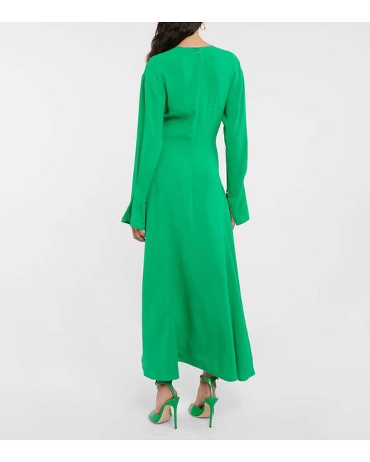 Victoria Beckham Green V-Neck Crepe Midi Dress