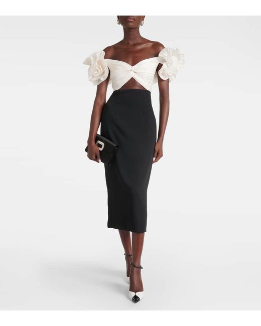 Vestido Midi Ziselle De Lurex Y Crepe Con Abertura Costarellos de color White