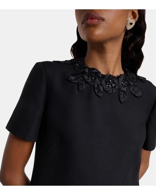 Valentino Black Embellished Wool And Silk Minidress