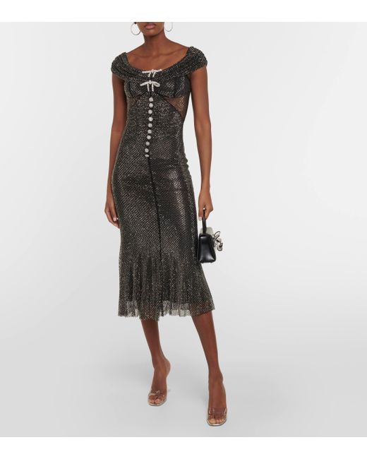 Self-Portrait Black Crystal-embellished Off-shoulder Maxi Dress