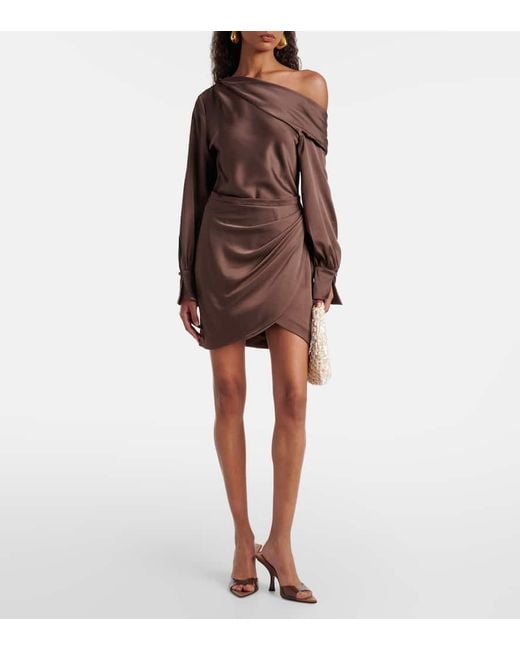 Jonathan Simkhai Brown Cameron Draped One-Shoulder Minidress