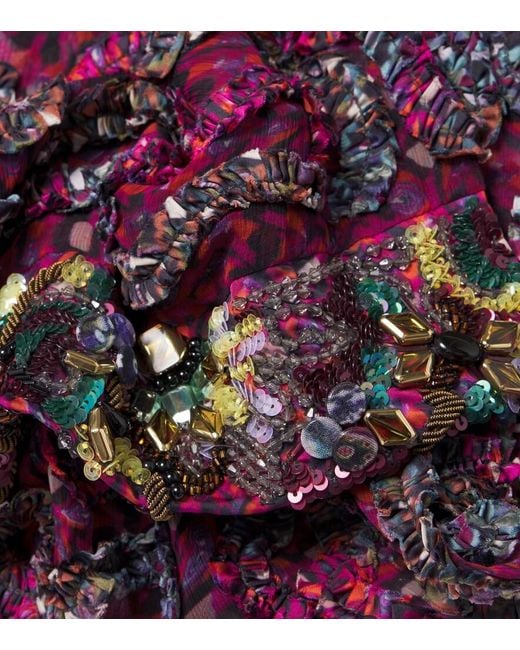 Dries Van Noten Purple Embellished Floral Scarf