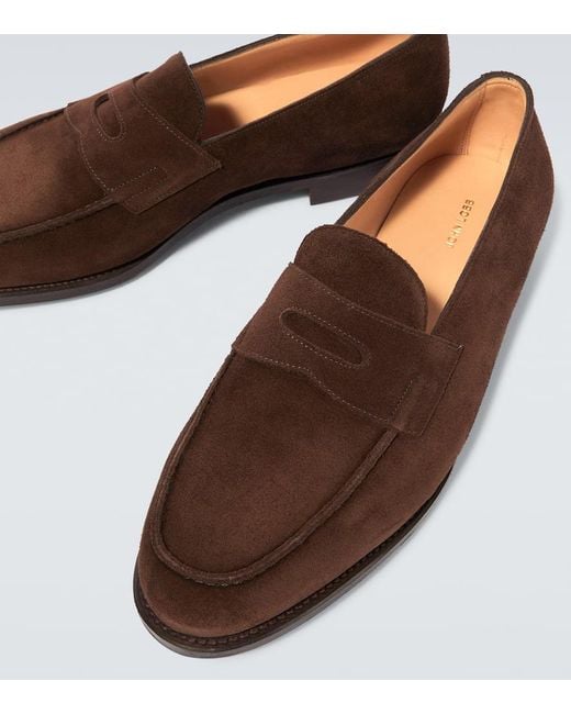 John Lobb Brown Lopez Suede Penny Loafers for men